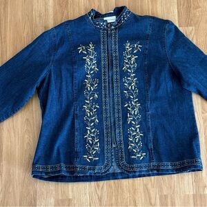 EUC Women’s Draper's & Damon's Stretch Embroidered Denim Jacket - Blue/Gold - 1X